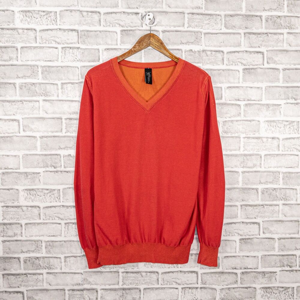 MARIA CORNEJO Men's Vneck Pullover Sweater in Red Cotton Size Large